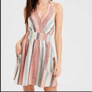 American Eagle Halter Striped Dress W/ Pockets